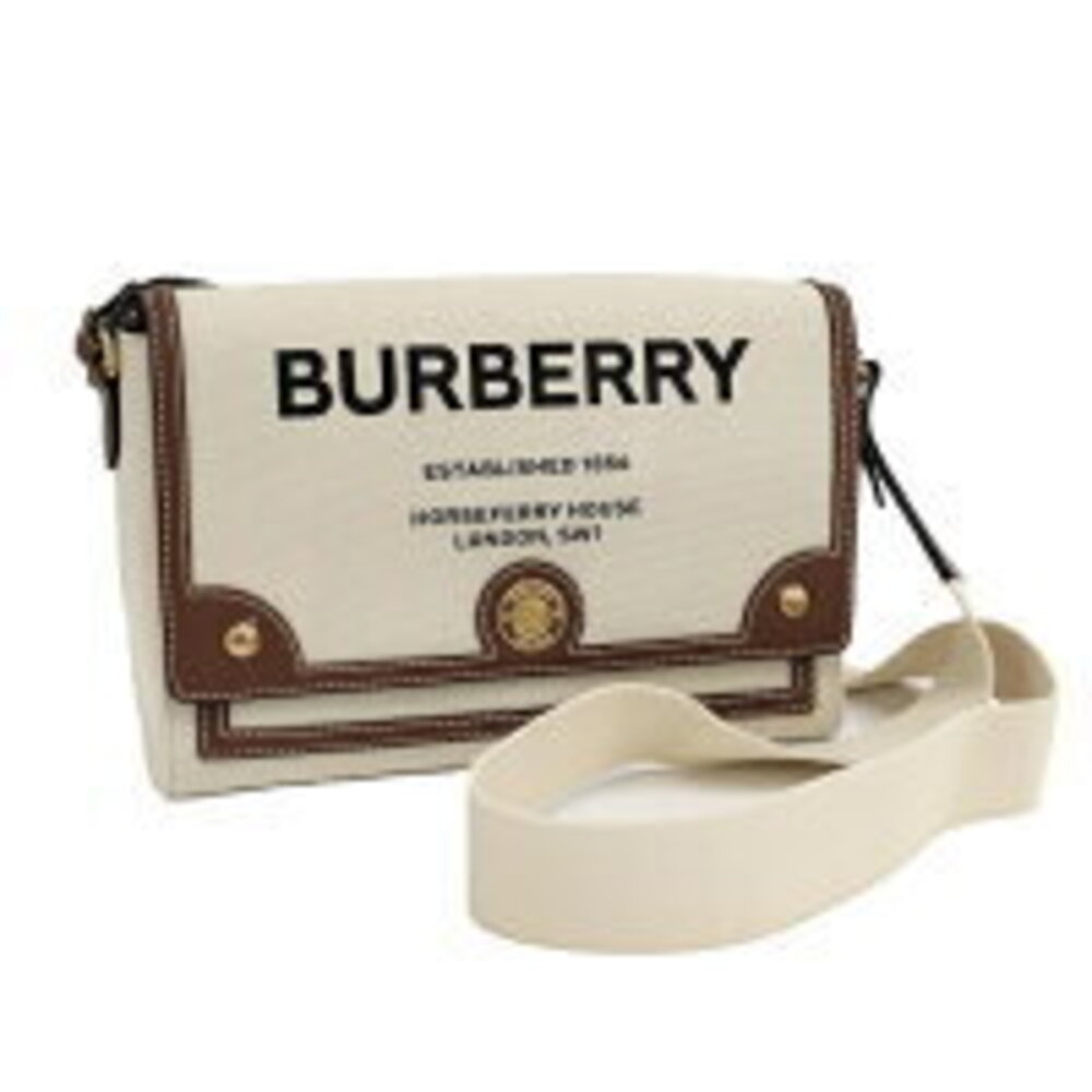 BURBERRY Shoulder Bag Horseferry Canvas Leather Ivory White Brown